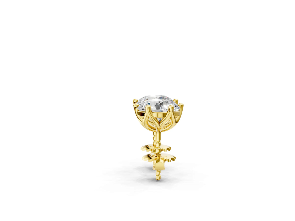 Yellow gold Round Diamond Six Prong Flower Petal Solitaire Stud Earrings_2