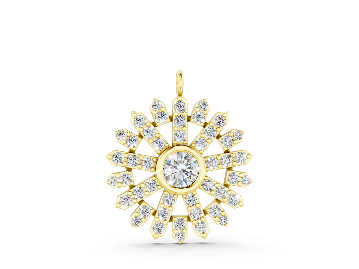 Yellow gold Round Diamond Snowflake Pendant with Pavé Setting