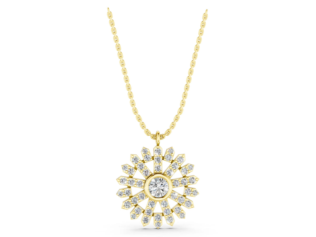 Yellow gold Round Diamond Snowflake Pendant with Pavé Setting_1