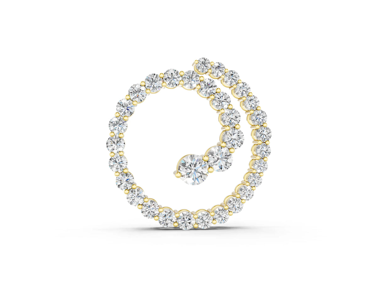 Yellow gold Round Diamond Spiral Pendant with Prong Setting
