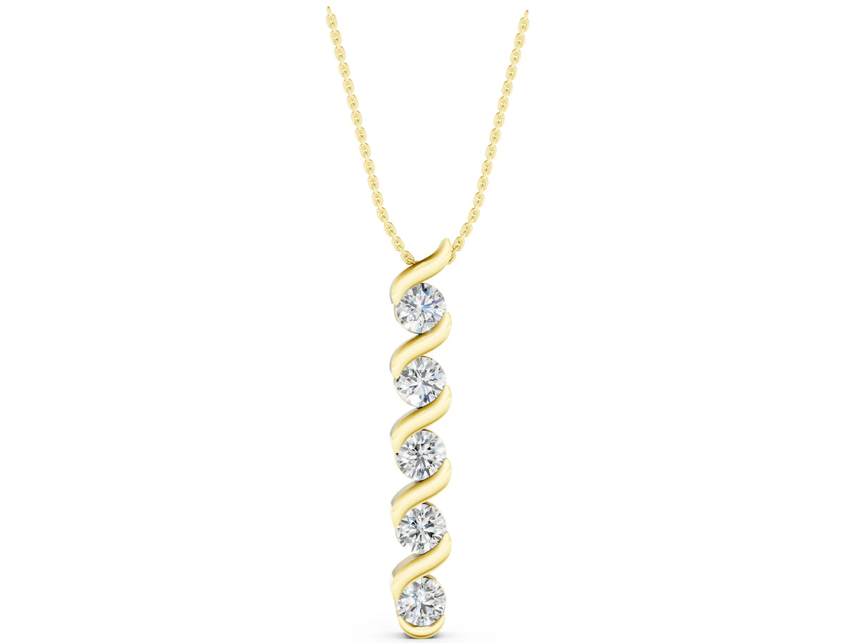 Yellow gold Round Diamond Spiral Prong Pendant_1