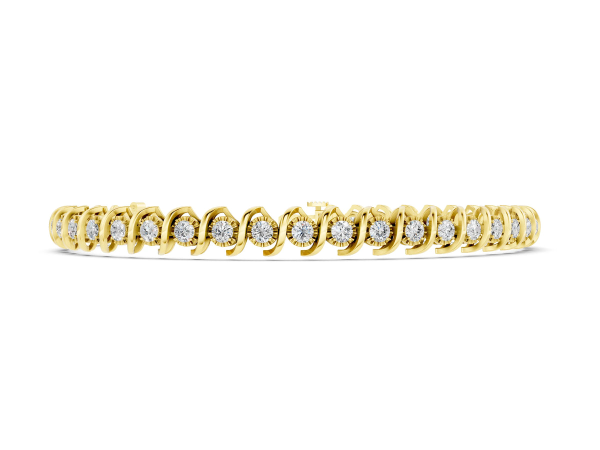 Yellow gold Round Diamond Spiral Prong Tennis Bracelet