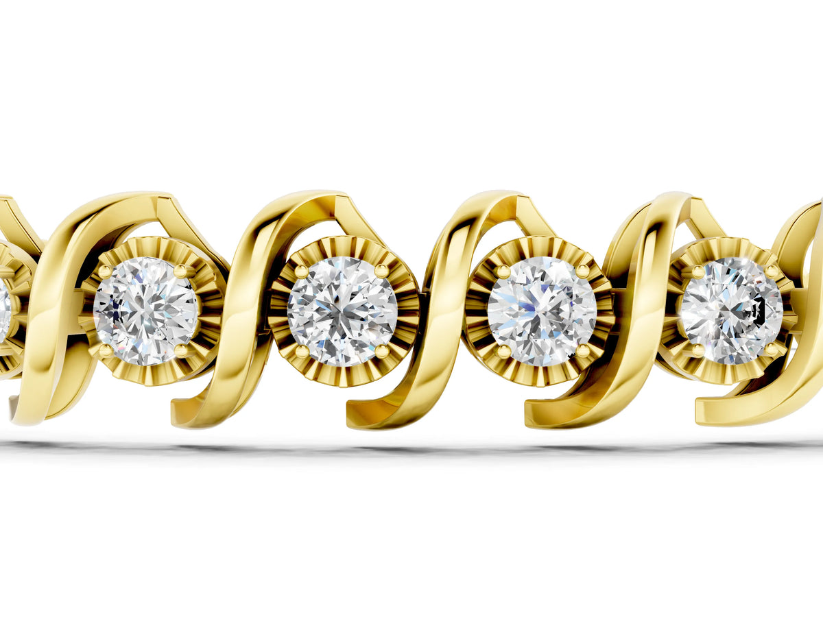 Yellow gold Round Diamond Spiral Prong Tennis Bracelet_1