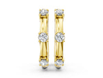 Yellow gold Round Diamond Station Huggie Hoop Earrings