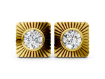 Yellow gold Round Diamond Sunburst Square Stud Earrings