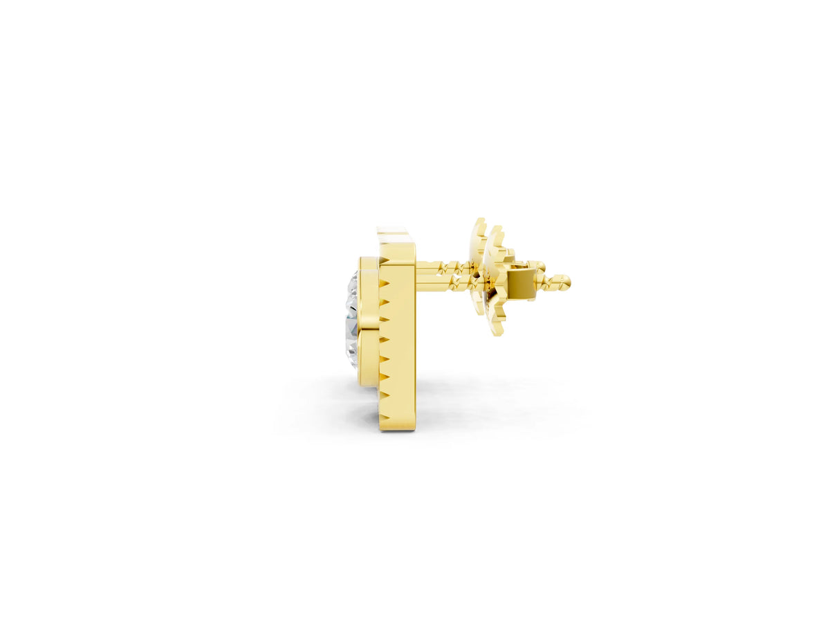 Yellow gold Round Diamond Sunburst Square Stud Earrings_2