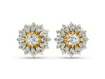 Yellow gold Round Diamond Sunburst Stud Earrings