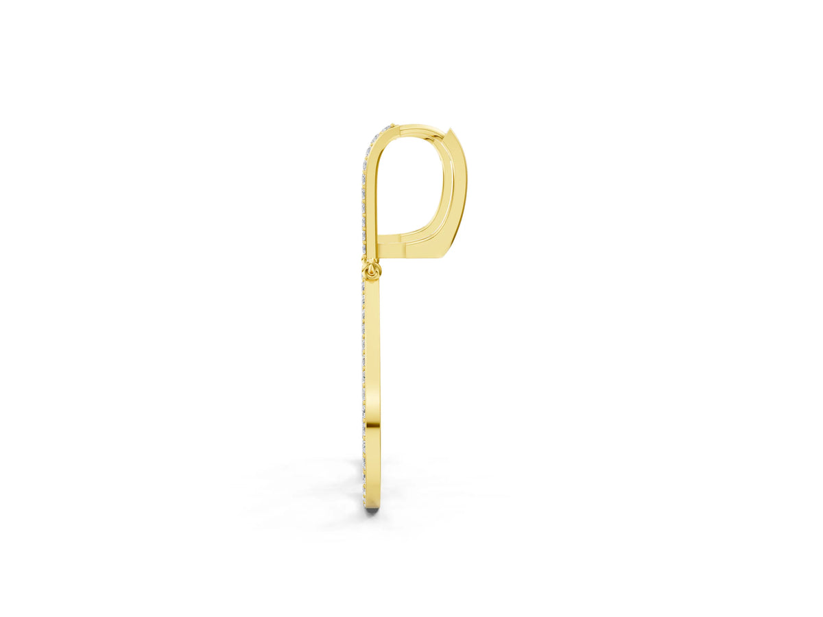 Yellow gold Round Diamond Teardrop Drop Earrings_1