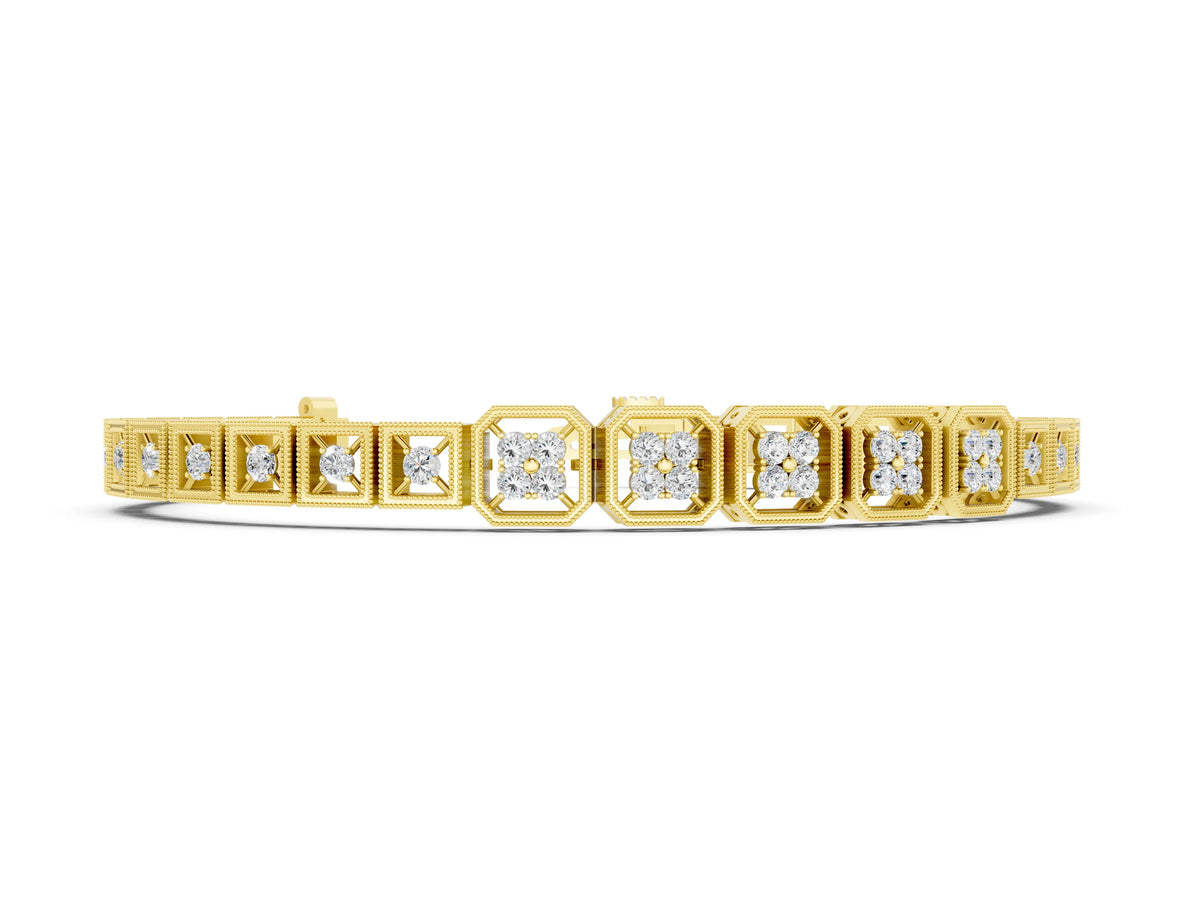 Yellow gold Round Diamond Tennis Bracelet with Milgrain Bezel Setting