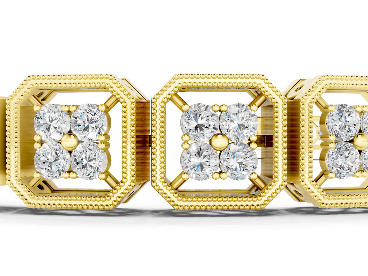 Yellow gold Round Diamond Tennis Bracelet with Milgrain Bezel Setting_1