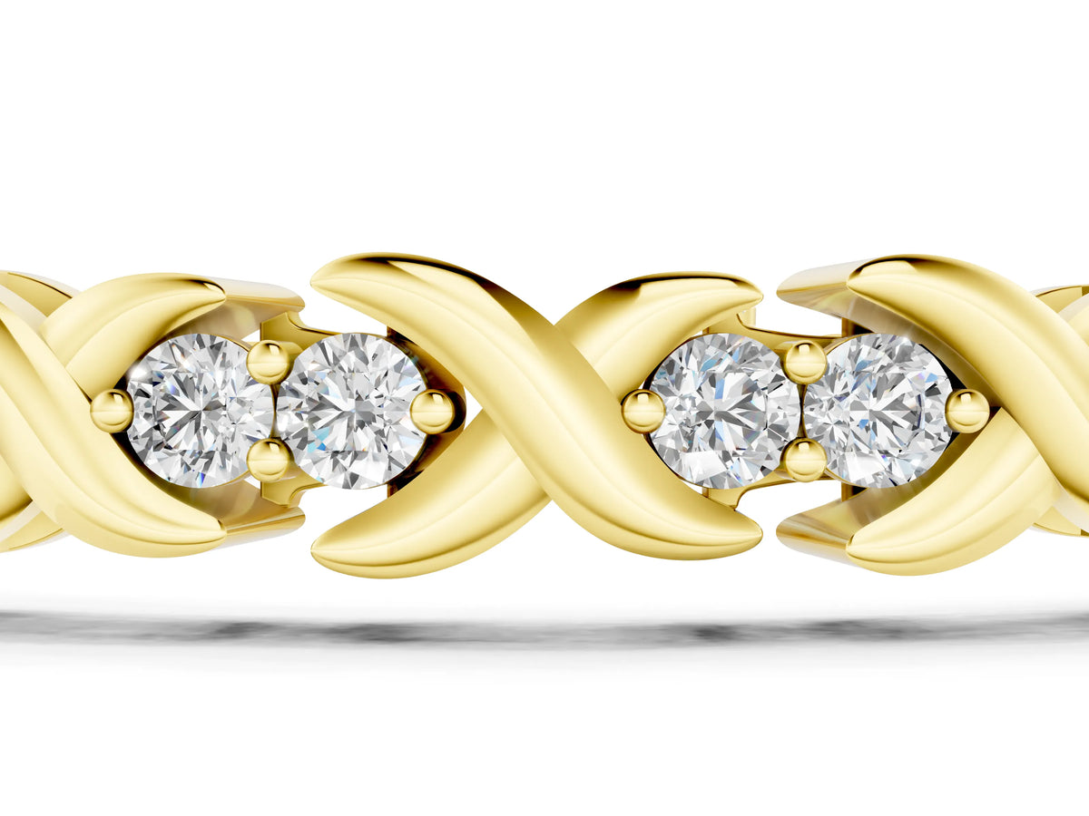 Yellow gold Round Diamond Tennis Bracelet with X-Link Band and Prong Setting_1