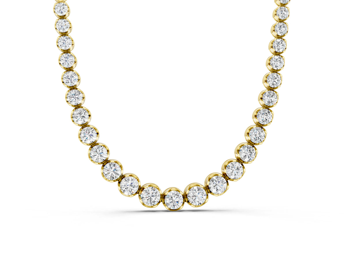 Yellow gold Round Diamond Tennis Necklace with Bezel Setting and Prong Setting