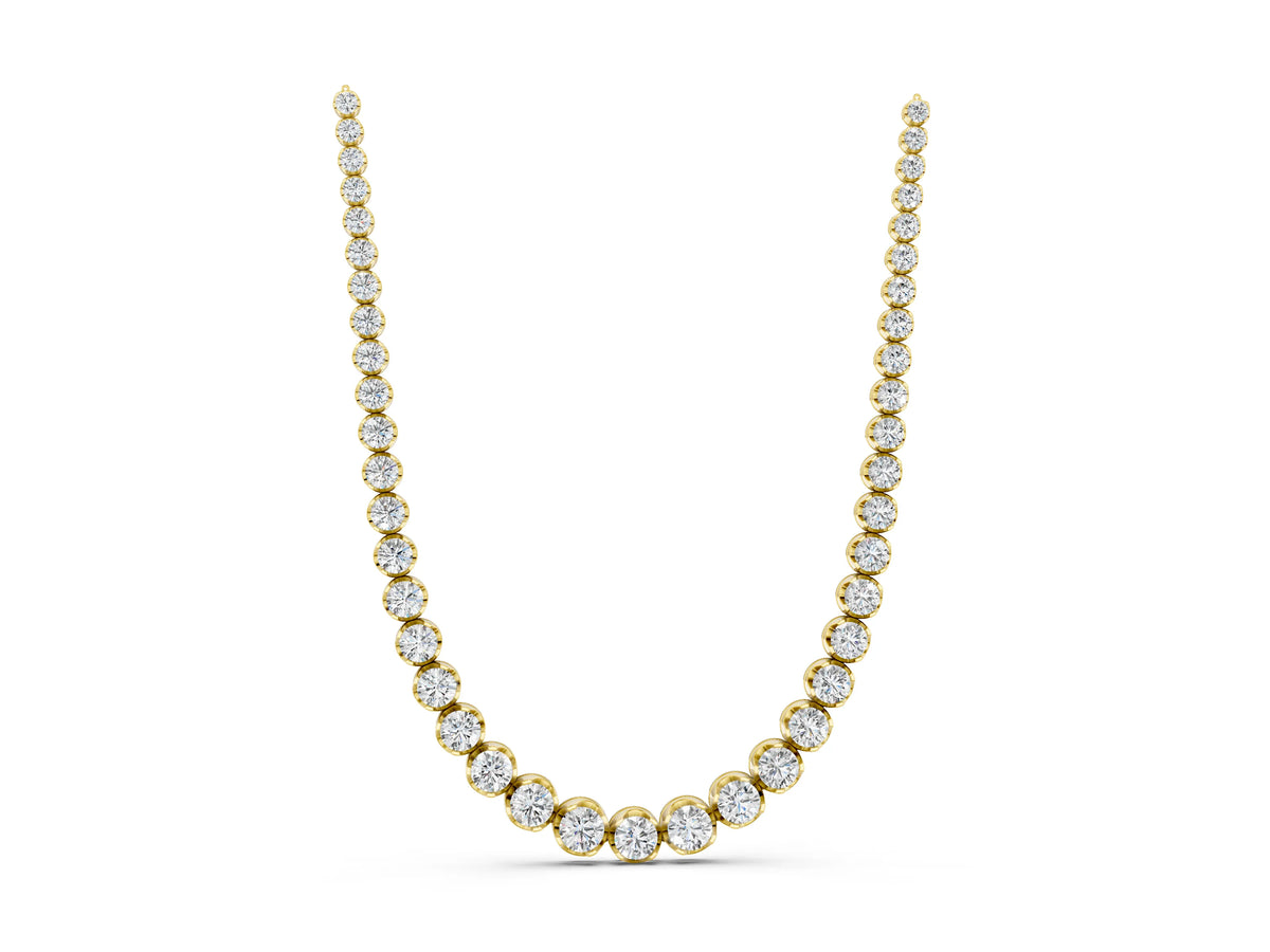 Yellow gold Round Diamond Tennis Necklace with Bezel Setting and Prong Setting_1