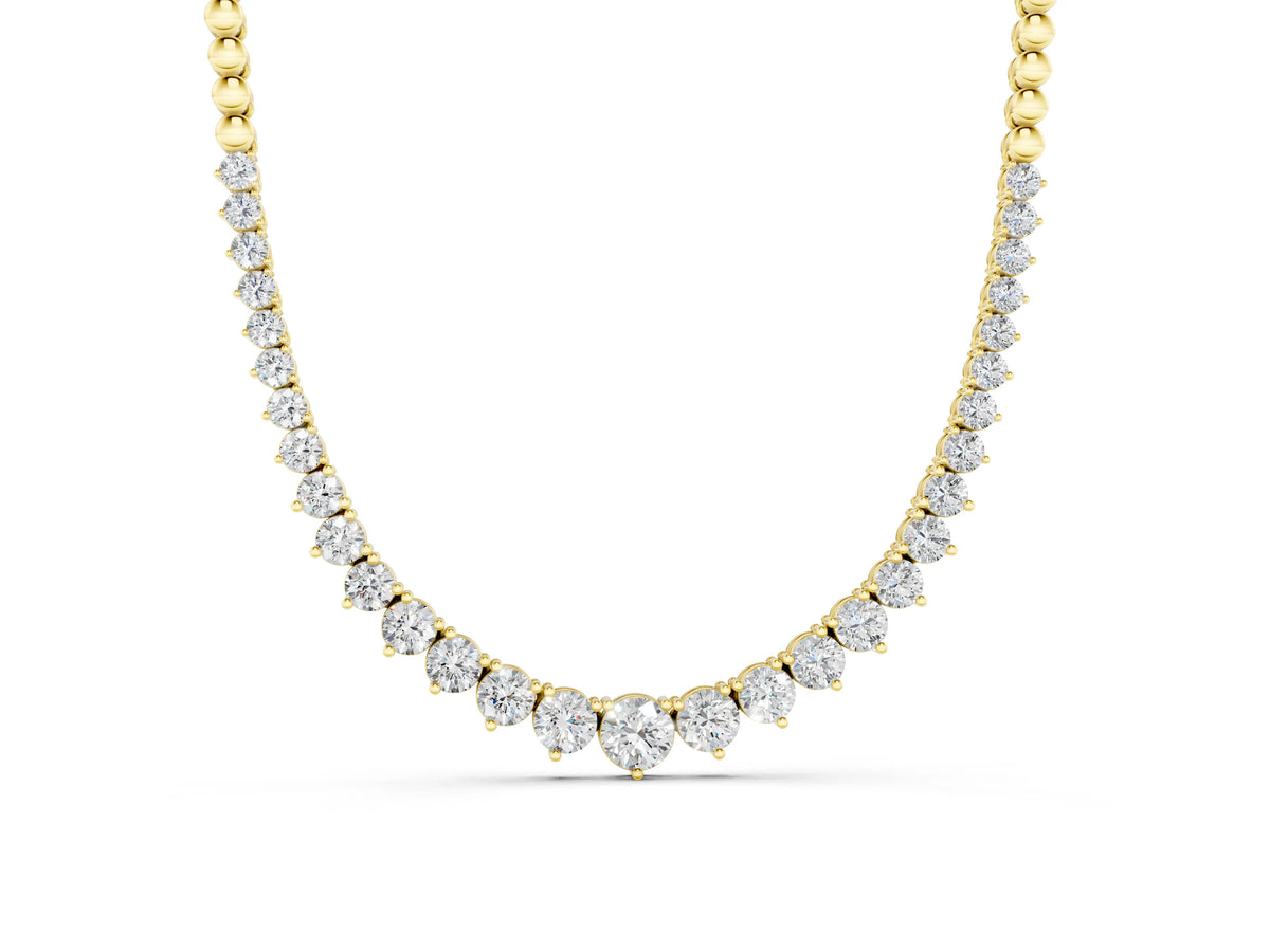 Yellow gold Round Diamond Tennis Necklace with Graduated Prong Setting