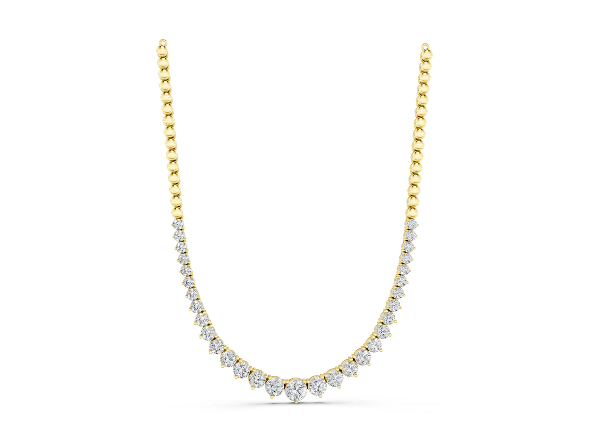 Yellow gold Round Diamond Tennis Necklace with Graduated Prong Setting_1