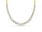 Yellow gold Round Diamond Tennis Necklace with Prong Setting and Bead Chain