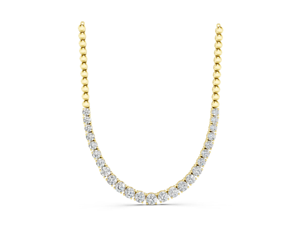 Yellow gold Round Diamond Tennis Necklace with Prong Setting and Bead Chain_1