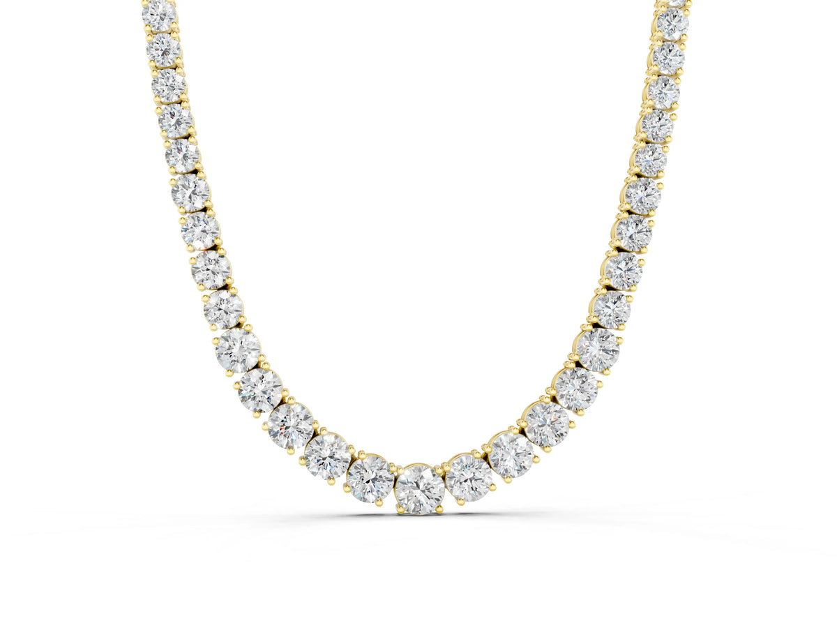Yellow gold Round Diamond Tennis Necklace with Prong Setting