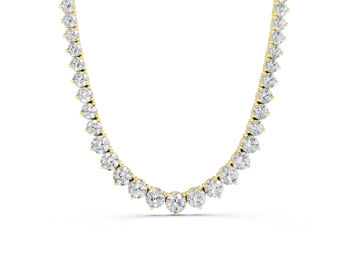 Yellow gold Round Diamond Tennis Necklace with Three-Prong Setting