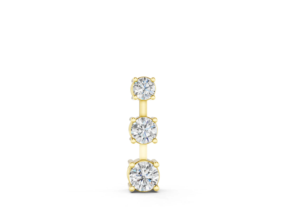 Yellow gold Round Diamond Triple Bar Pendant with Four-Prong Setting