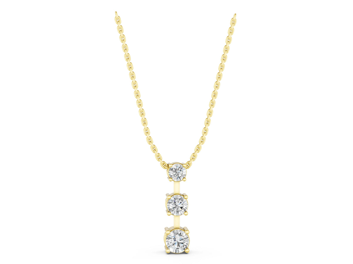 Yellow gold Round Diamond Triple Bar Pendant with Four-Prong Setting_1