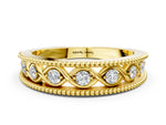Yellow gold Round Diamond Twist Milgrain Band with Bezel Setting