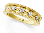 Yellow gold Round Diamond Twist Milgrain Band with Bezel Setting_1