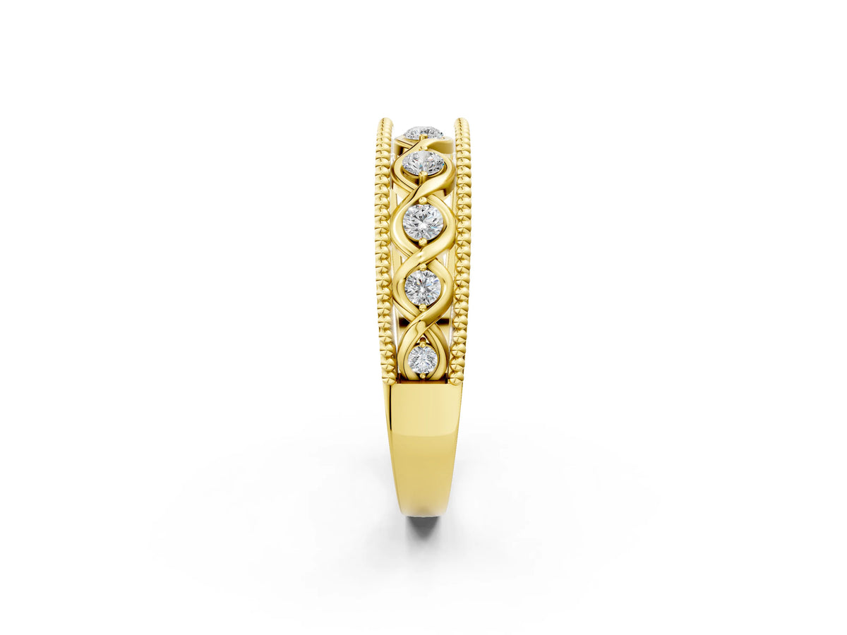 Yellow gold Round Diamond Twist Milgrain Band with Bezel Setting_2