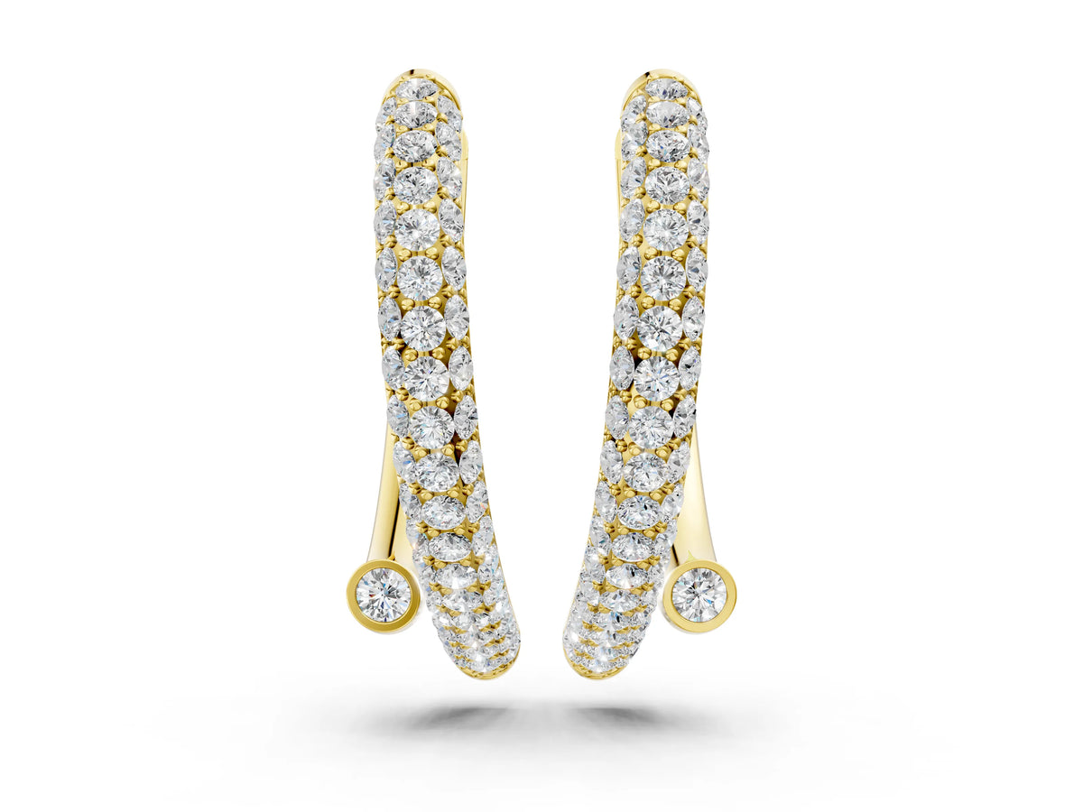 Yellow gold Round Diamond Vega Bypass Hoop Earrings