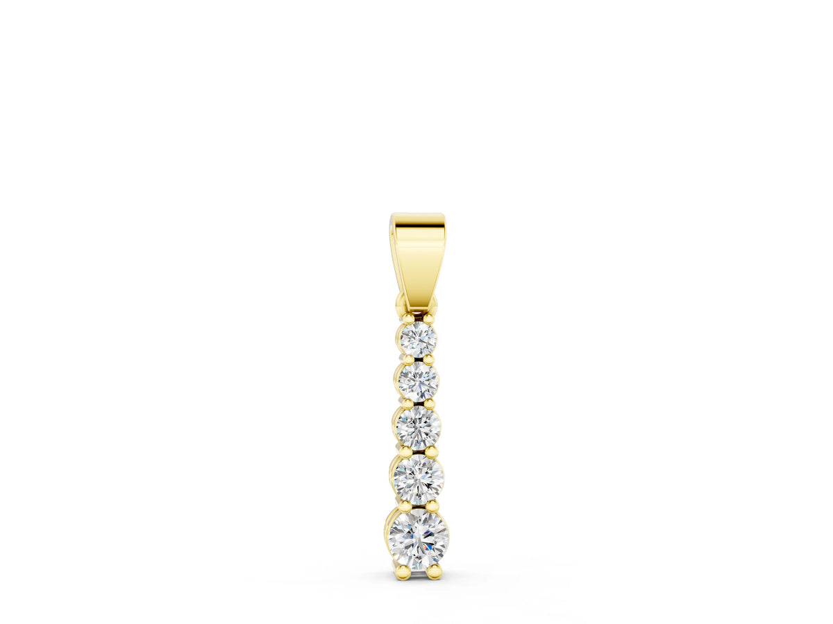 Yellow gold Round Diamond Vertical Pendant with Prong Setting