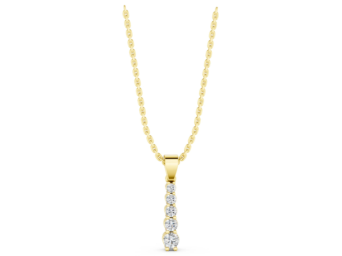Yellow gold Round Diamond Vertical Pendant with Prong Setting_1