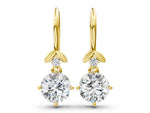 Yellow gold Round Diamond Water Lily Drop Earrings with Diamond Accents