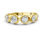 Yellow gold Round Diamond Wave Band with Channel Setting and Shared Prongs