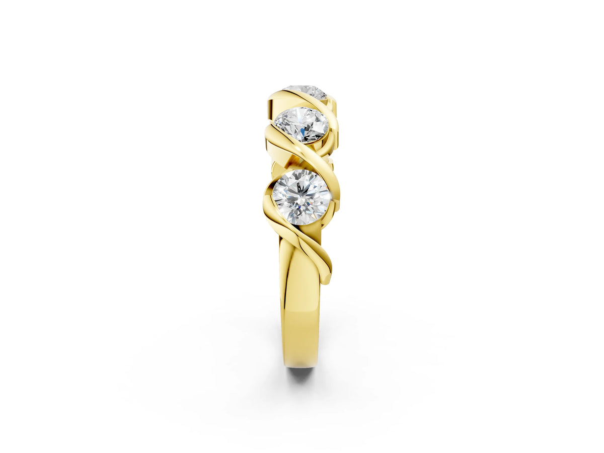 Yellow gold Round Diamond Wave Band with Channel Setting and Shared Prongs_2