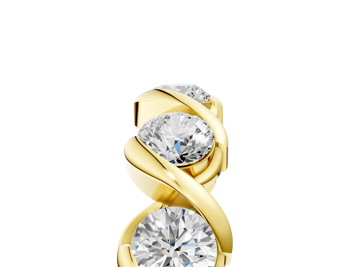 Yellow gold Round Diamond Wave Band with Channel Setting and Shared Prongs_5