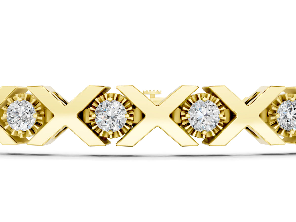 Yellow gold Round Diamond XO Tennis Bracelet with Channel Setting and X Prong_1