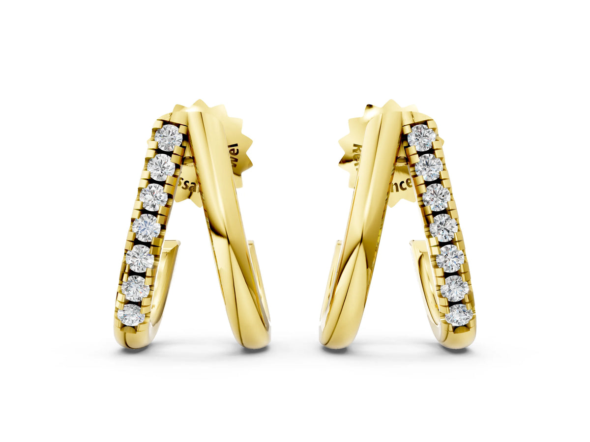 Yellow gold Round Diamond Zuri Huggie Hoop Earrings