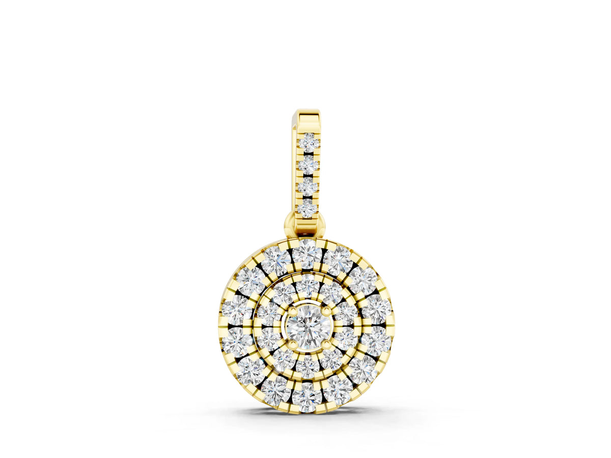 Yellow gold Round Double Halo Diamond Pendant with Pavé Setting