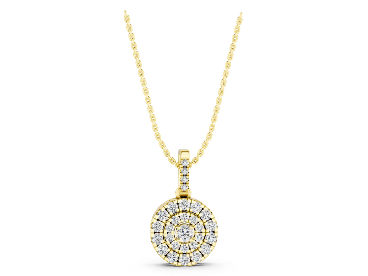 Yellow gold Round Double Halo Diamond Pendant with Pavé Setting_1