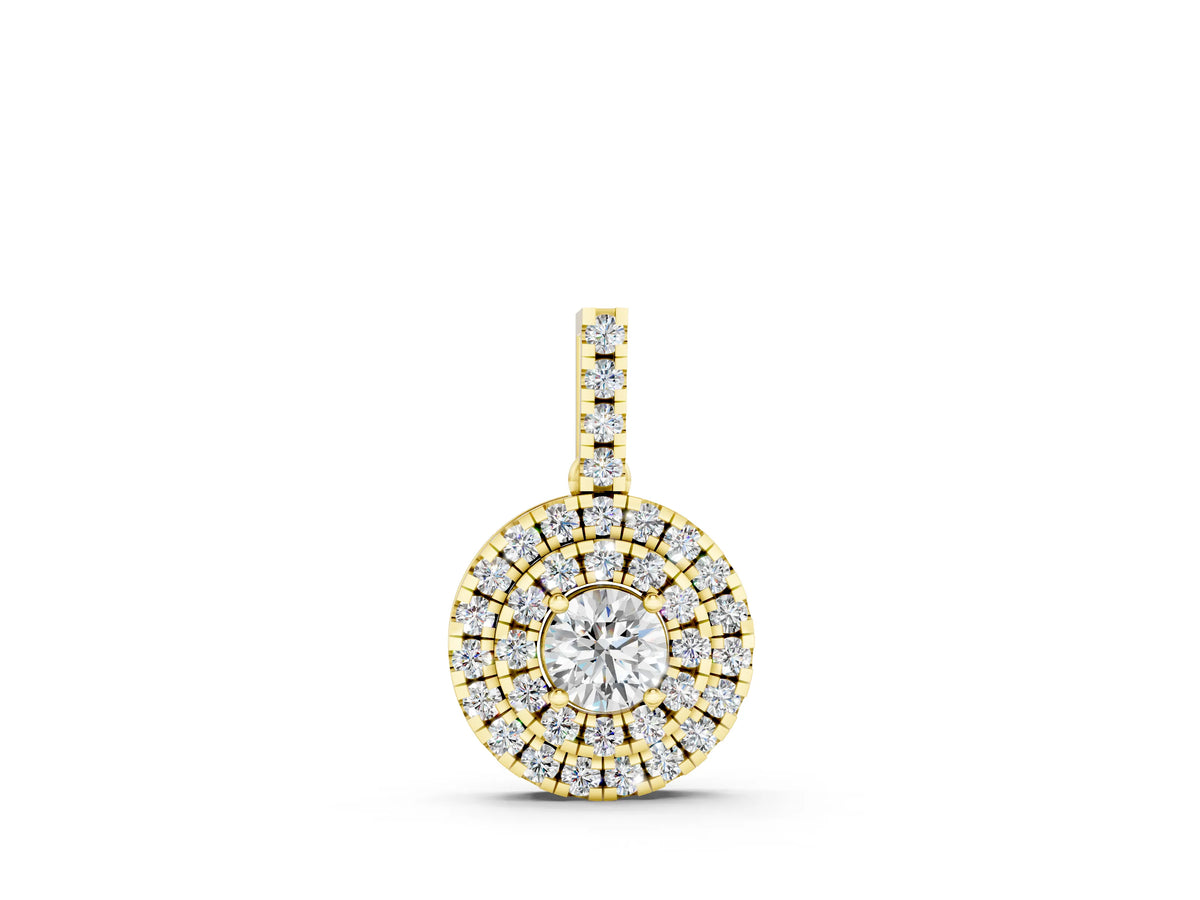 Yellow gold Round Double Halo Prong Set Diamond Pendant