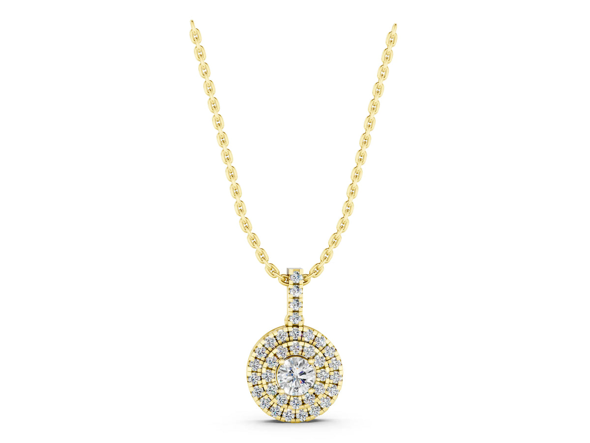 Yellow gold Round Double Halo Prong Set Diamond Pendant_1