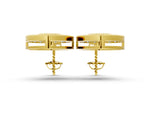 Yellow gold Round Halo Diamond Drop Earrings with Milgrain Bezel Setting