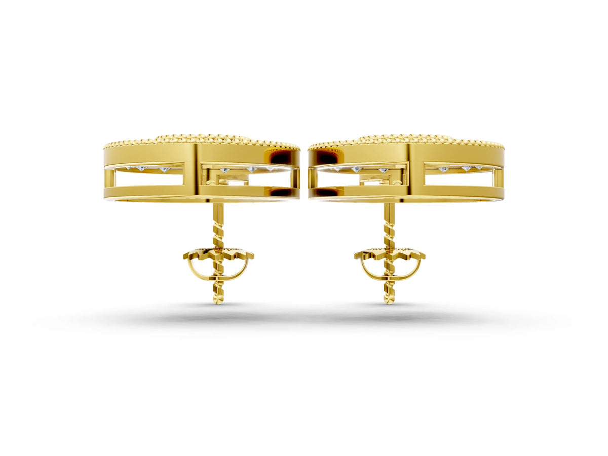 Yellow gold Round Halo Diamond Drop Earrings with Milgrain Bezel Setting