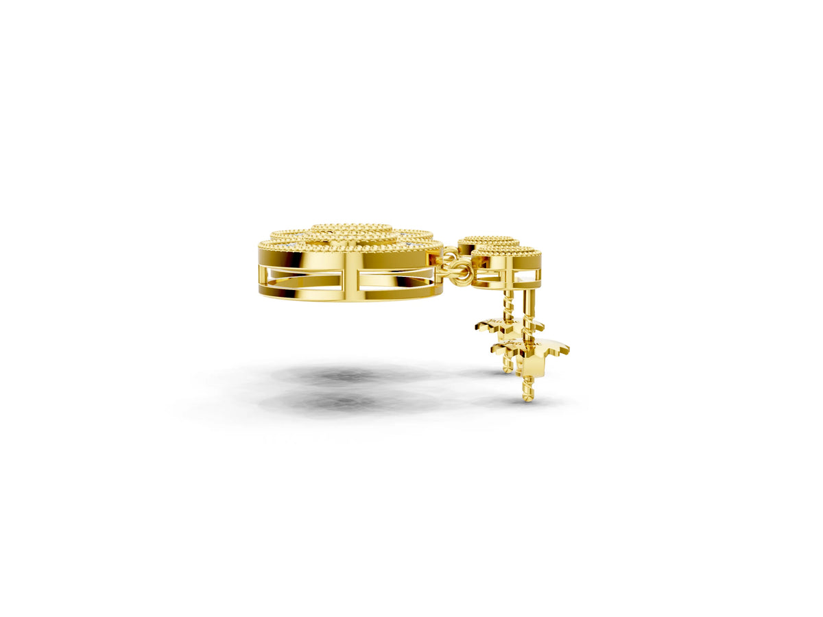 Yellow gold Round Halo Diamond Drop Earrings with Milgrain Bezel Setting_1