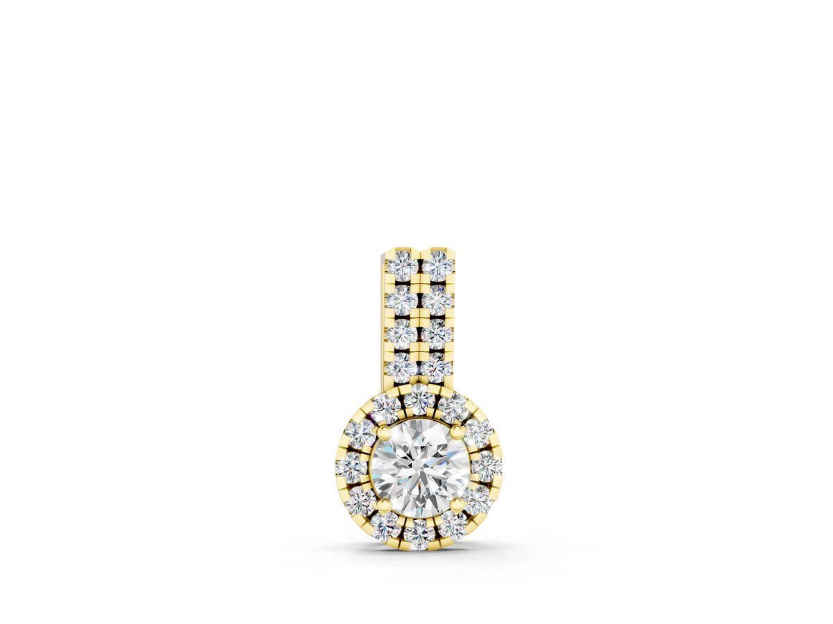 Yellow gold Round Halo Diamond Pendant with Double Prong Setting