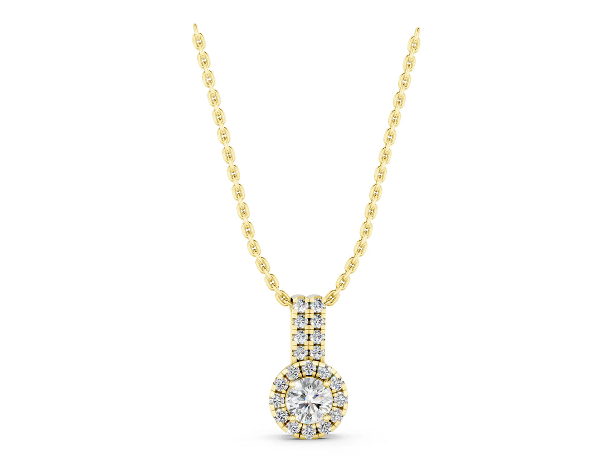 Yellow gold Round Halo Diamond Pendant with Double Prong Setting_1