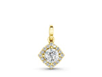 Yellow gold Round Halo Diamond Pendant with Four-Prong Setting