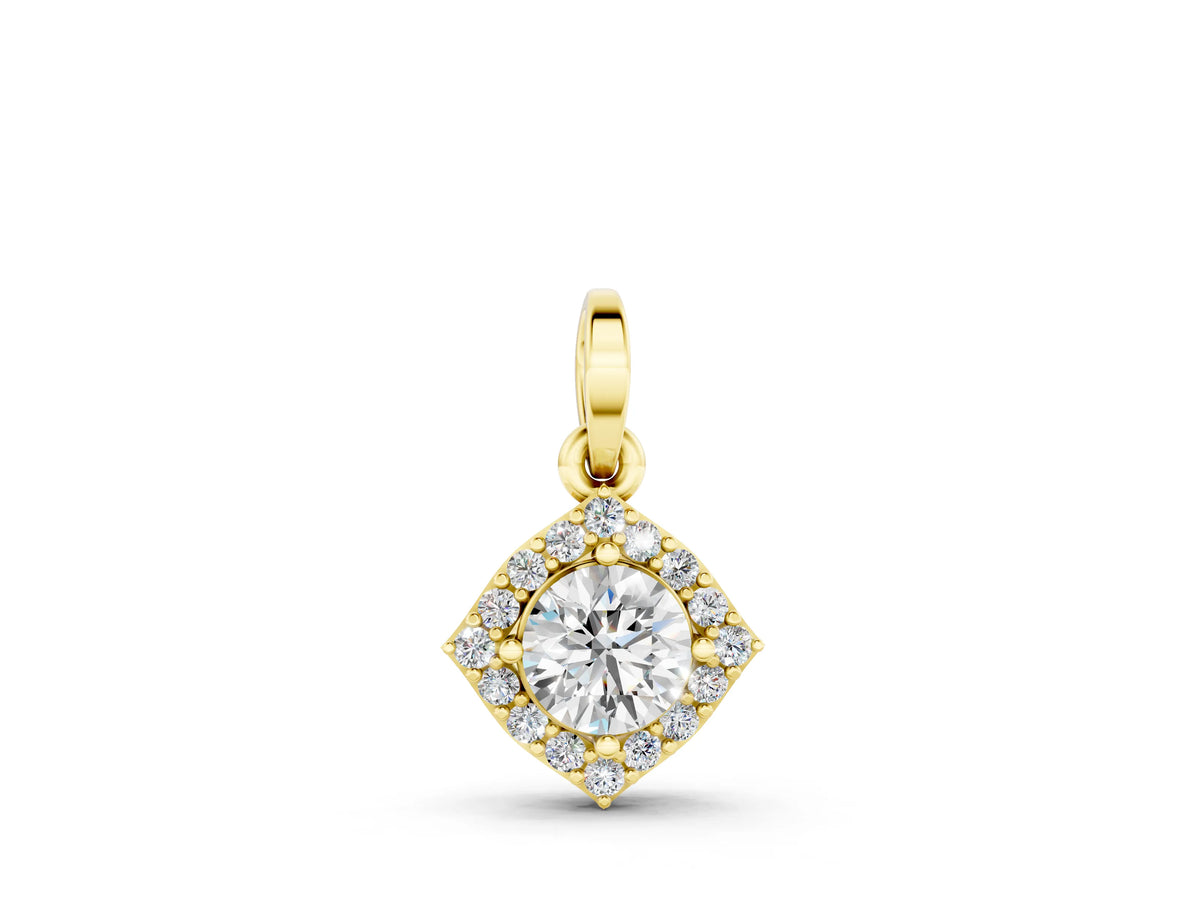 Yellow gold Round Halo Diamond Pendant with Four-Prong Setting