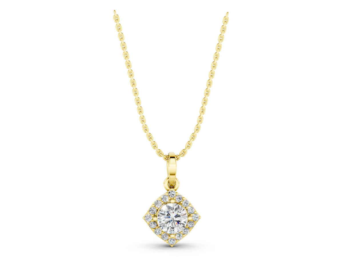 Yellow gold Round Halo Diamond Pendant with Four-Prong Setting_1