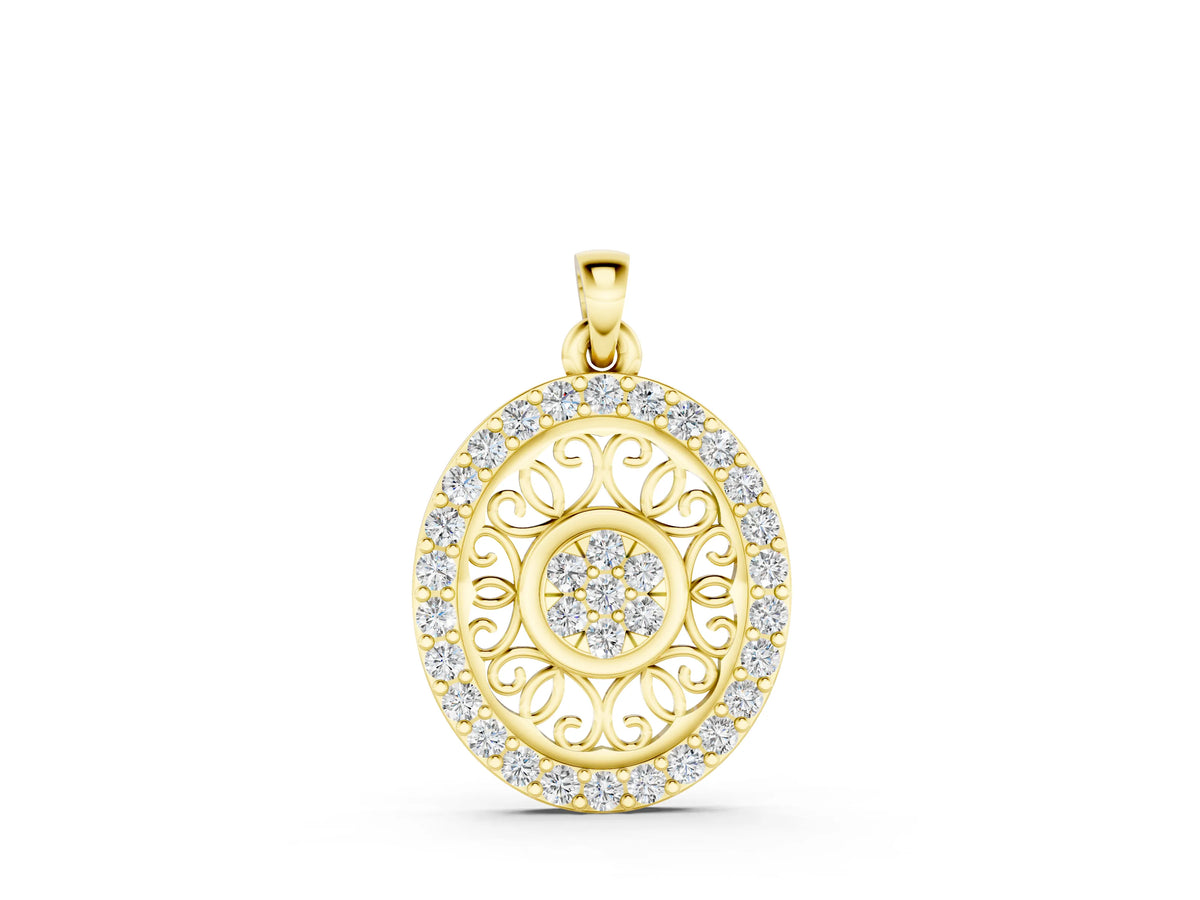 Yellow gold Round Halo Filigree Pendant with Pavé Setting